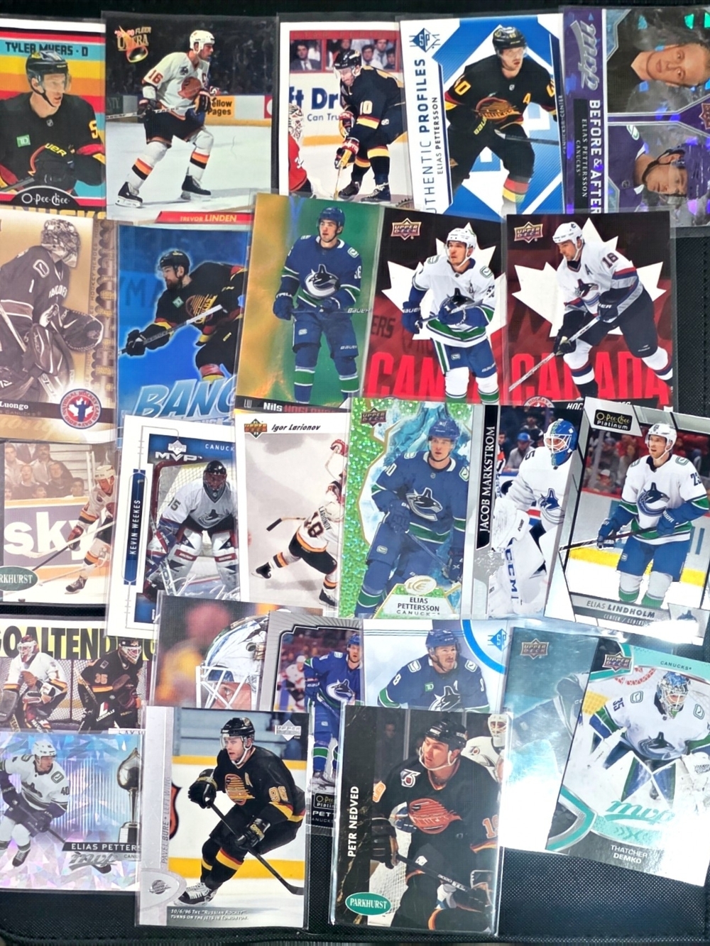 Vancouver Canucks Hockey Card Lot 25 Cards Elias Pettersson Inserts Luongo Bure